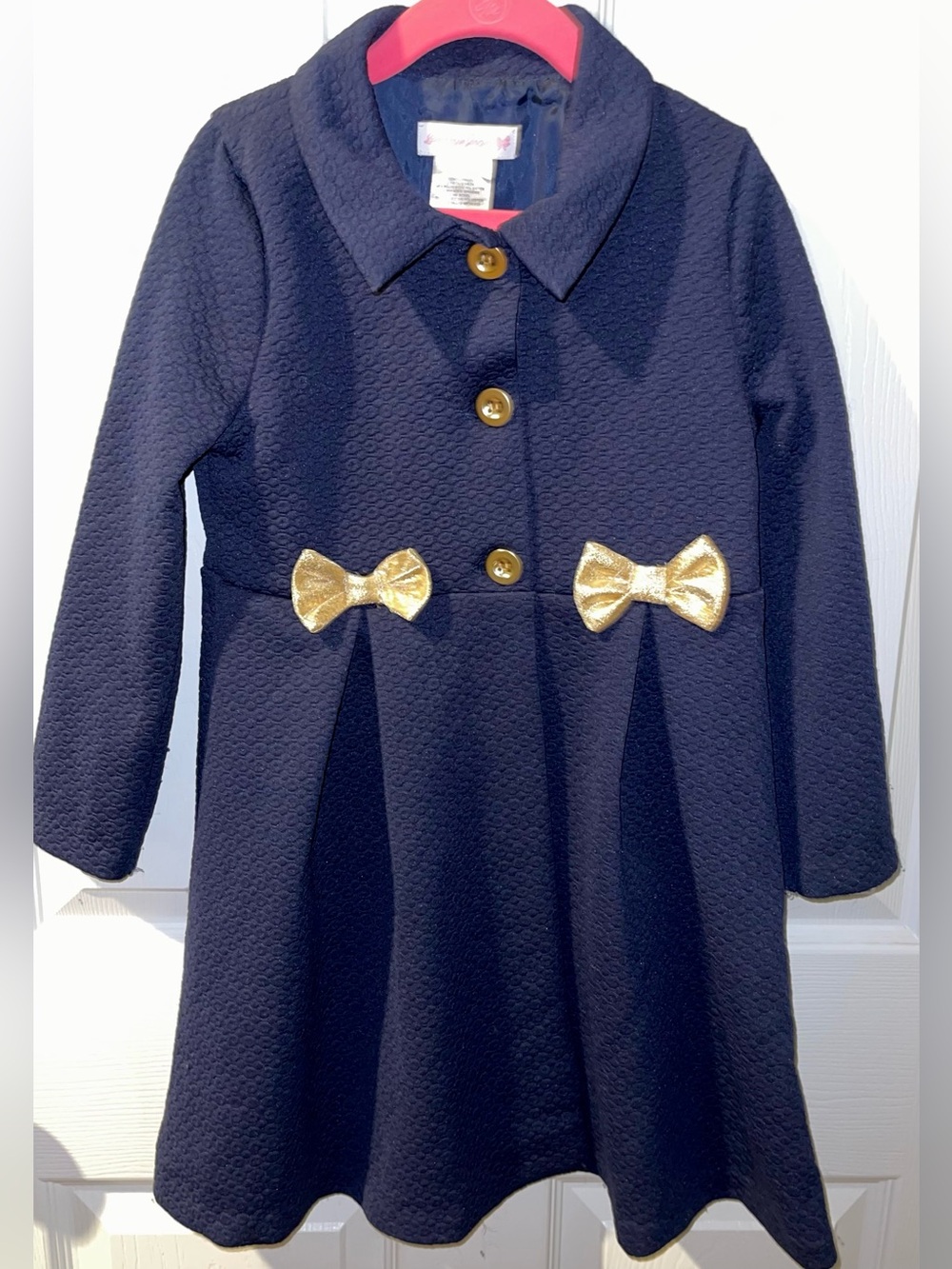Bonnie Jean girls 7 full length dress coat navy gold bows